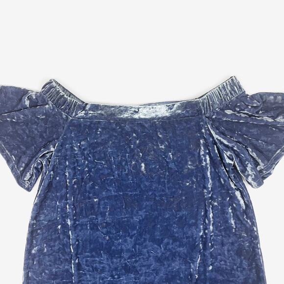 Forever 21 Velvet Mini Dress Size M Blue Off Shoulder Glam Retro Party Cocktail - Picture 7 of 11